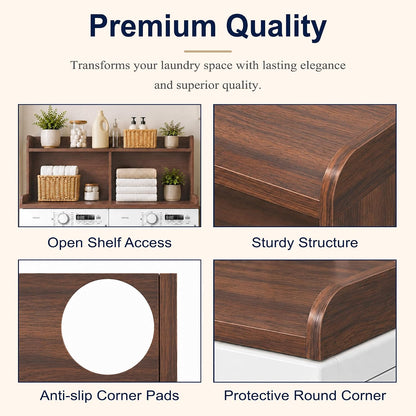 Royxen Washer Dryer Countertop with Extra Tall Shelf, 19" Height Washer and Dryer Topper, Laundry Countertop with Non-Slip Pads, Universal Fit for Laundry Room Organization, Walnut