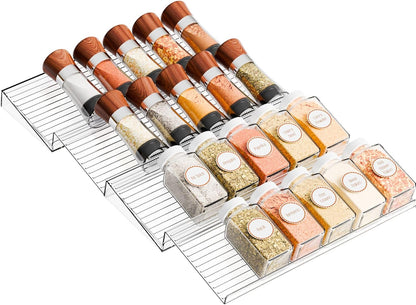 4 Pack Adjustable Narrow Spice Rack for Drawer - Expandable From 9" to 17.7" - Acrylic Drawer Seasoning Organizer,Tiered Clear Spice Tray for Spices,Condiment,Nail Polish and Jar Organization