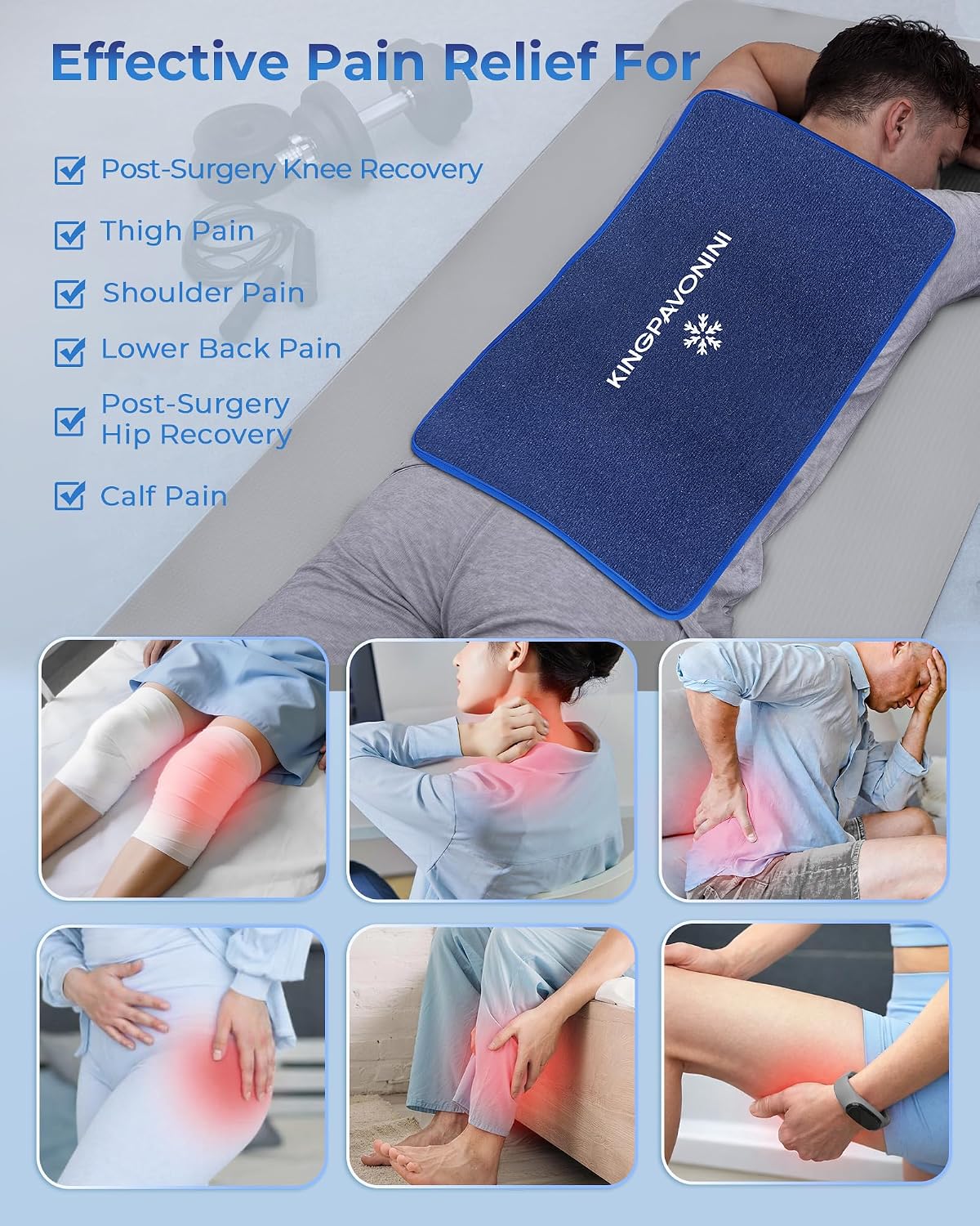 KingPavonini Soft Large Ice Pack for Injuries Reusable with Straps, 11"x15"