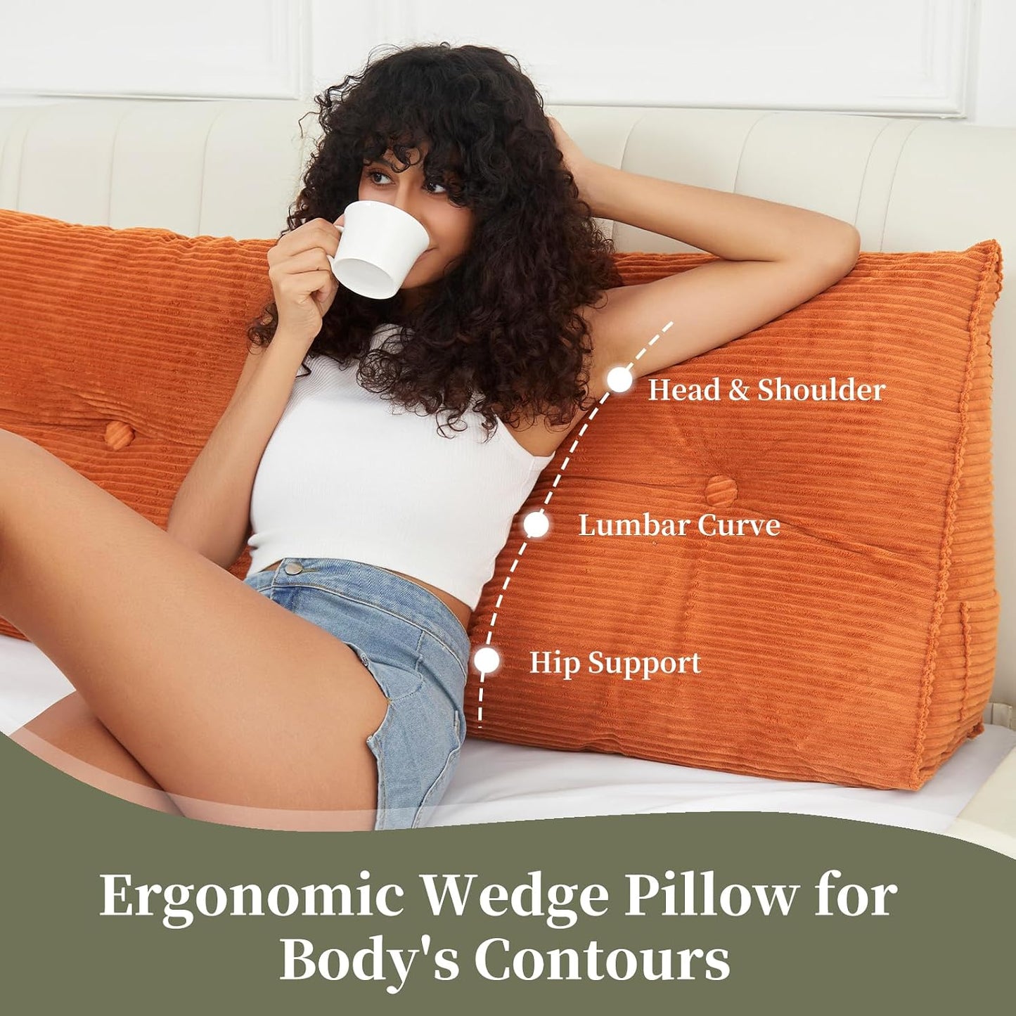Headboard Wedge Pillows for Sitting Up in Bed Rest Adult，Triangular Upholstered Stuffed Reading Pillow for Sofa Couch Back Cushions Lumbar Body Support Dorm Bedroom（King，Corduroy Gray）