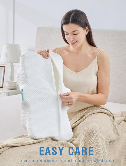 DISSA Cervical Neck Pillow for Side Sleepers Ergonomic Contour Memory Foam Pillow with Adjustable Orthopedic Neck Support for Pain Relief - Gift for Christmas & Birthdays