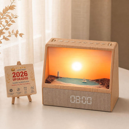 2026 Upgraded Sunset Alarm Clock，Knob Brightness & Volume Control | Sunrise Alarm Clock with 24 Soothing Sounds, Dual Alarms, Built-in Bluetooth for School，Bedroom, Sleeping, Adults & Teens