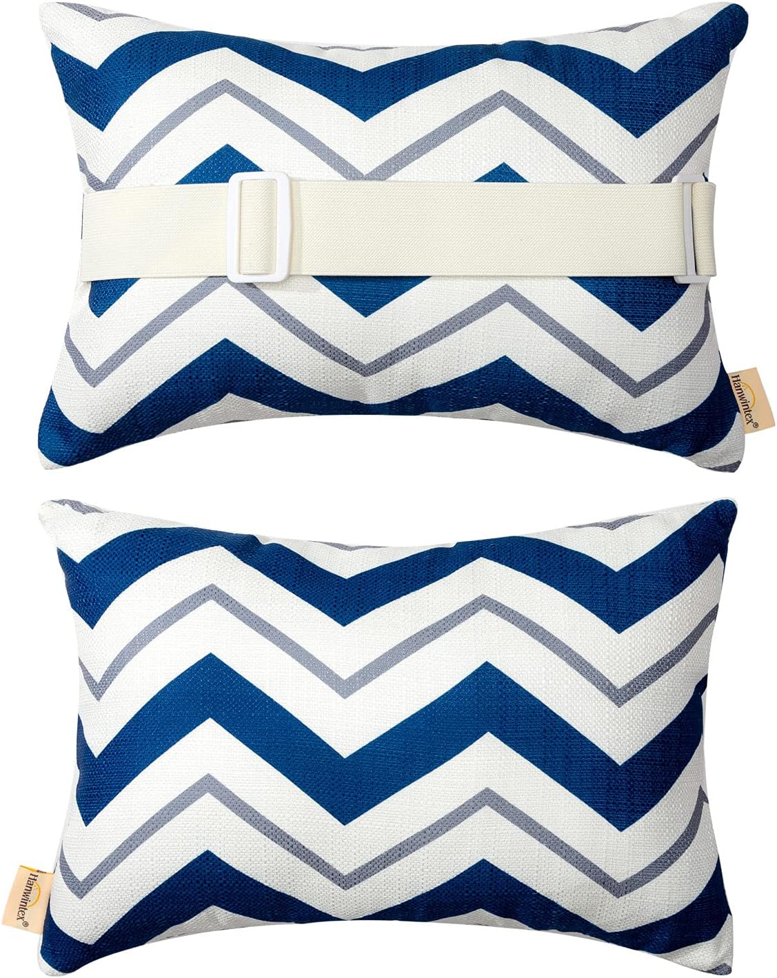 Outdoor Neck Pillow for Recliner,Patio Chaise Lounge Waterproof Headrest Pillow with Adjustable Elastic Stripe,Small Pillows Attachment for Office Chair,Car Seat Head or Lumbar, Navy Blue 2Pack