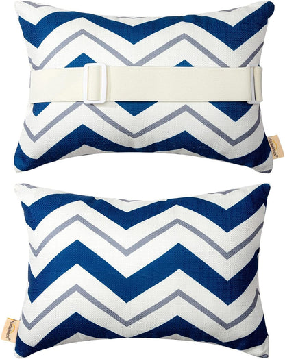 Outdoor Neck Pillow for Recliner,Patio Chaise Lounge Waterproof Headrest Pillow with Adjustable Elastic Stripe,Small Pillows Attachment for Office Chair,Car Seat Head or Lumbar, Navy Blue 2Pack
