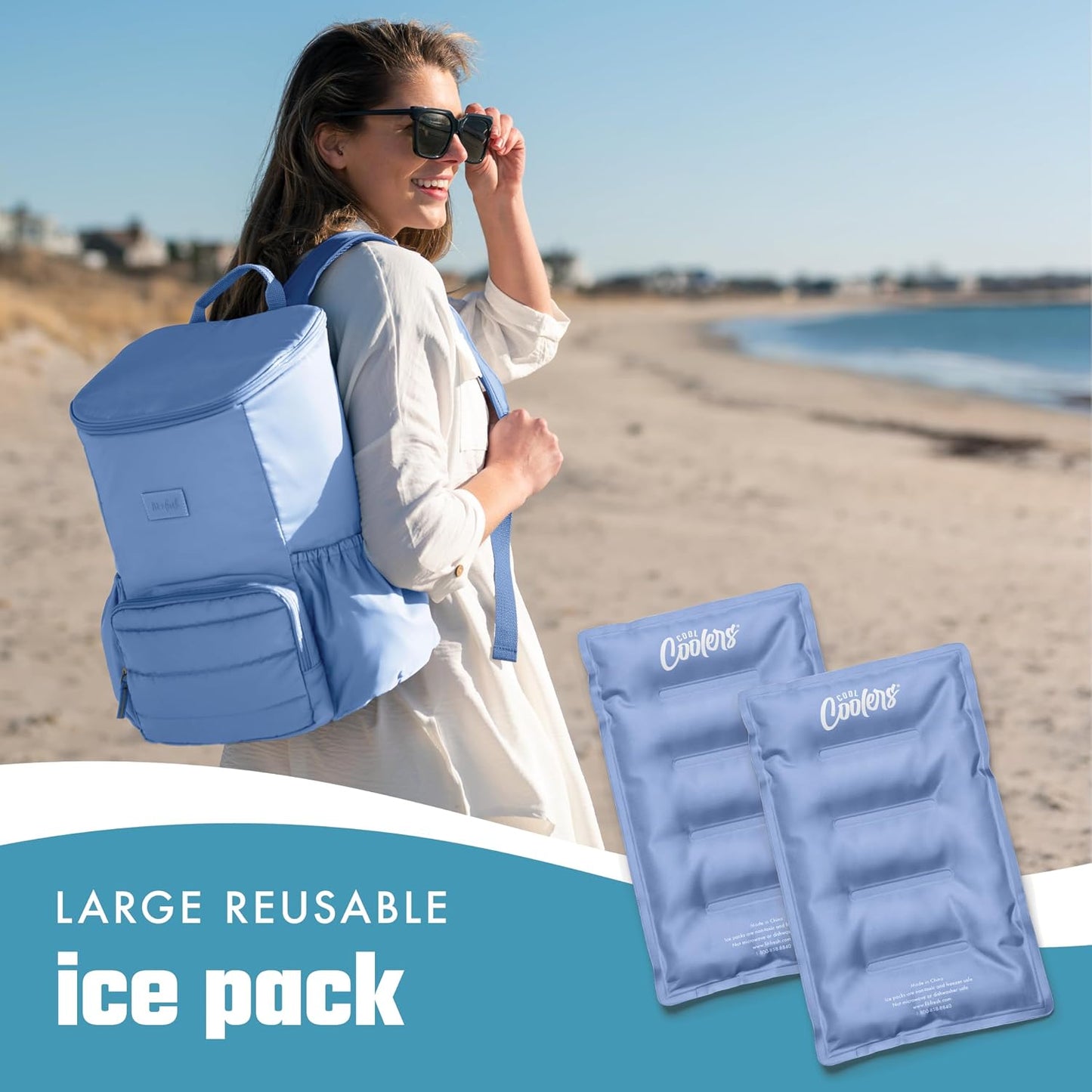 Cool Coolers by Fit & Fresh 2 Pack XL Soft Ice Packs for Cooler, Flexible Stretch Nylon, Lunch Box Ice Packs, Large Reusable Freezer Packs, Cornflower Blue