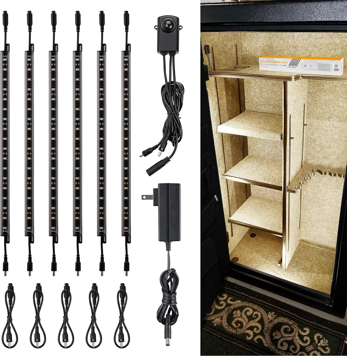 TORCHSTAR 6pcs 12 Inch LED Safe Lighting Kit, Motion Sensor, 3000K