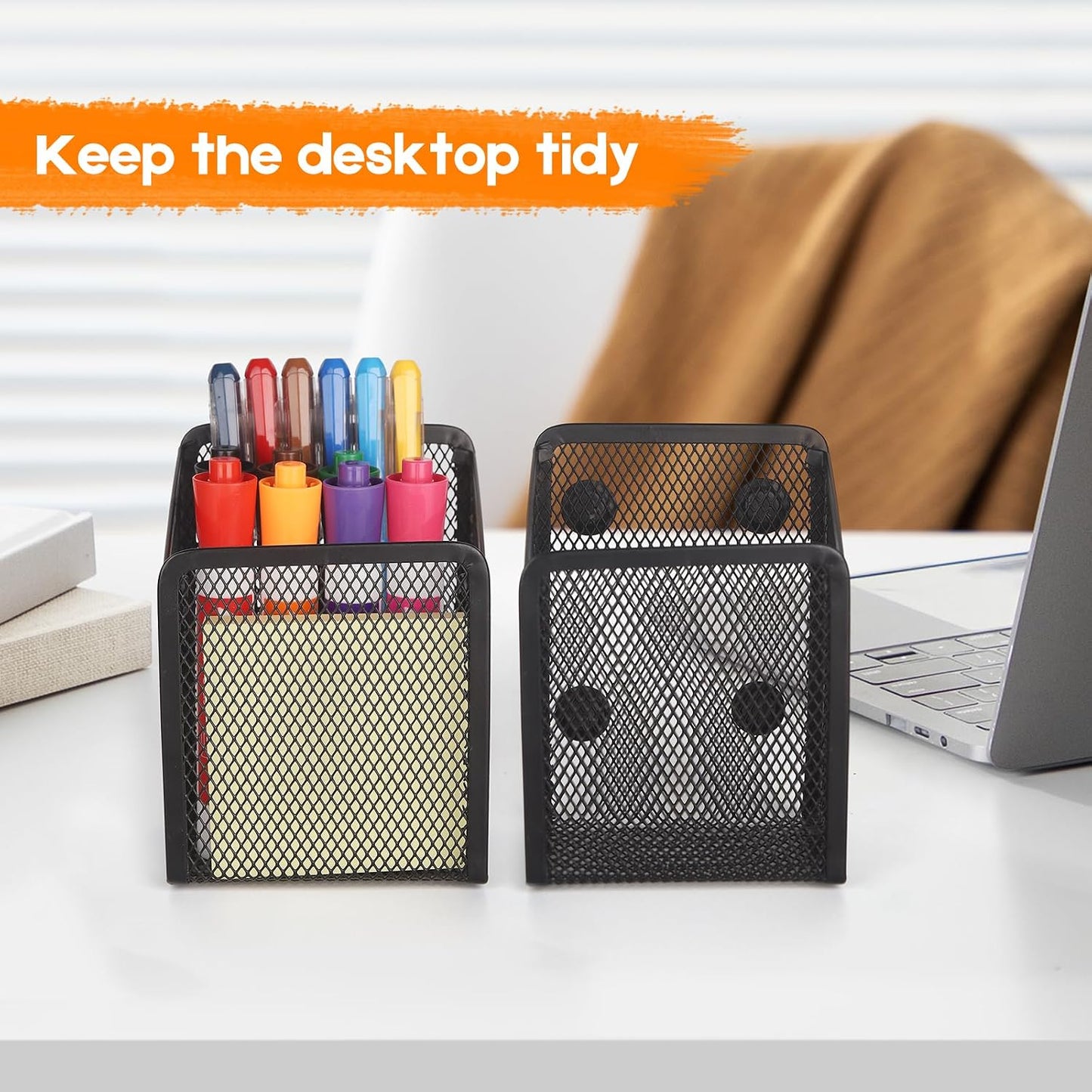 Magnetic Pencil Holder Whiteboard Pen Holder Locker Accessories (2-Slot*1) | Locker Organizer, Desk Organizer, Teacher Supplies, Mesh Basket, Strong Magnets, Black, For Fridge School Office Home