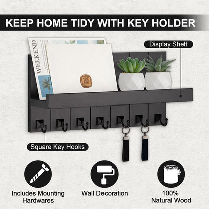 Key Holder for Wall, Decorative Key Holder with Shelf | Key and Mail Holder Wall Mount, Farmhouse Decor with 5 Key Hooks for Keys, Coats, ect.
