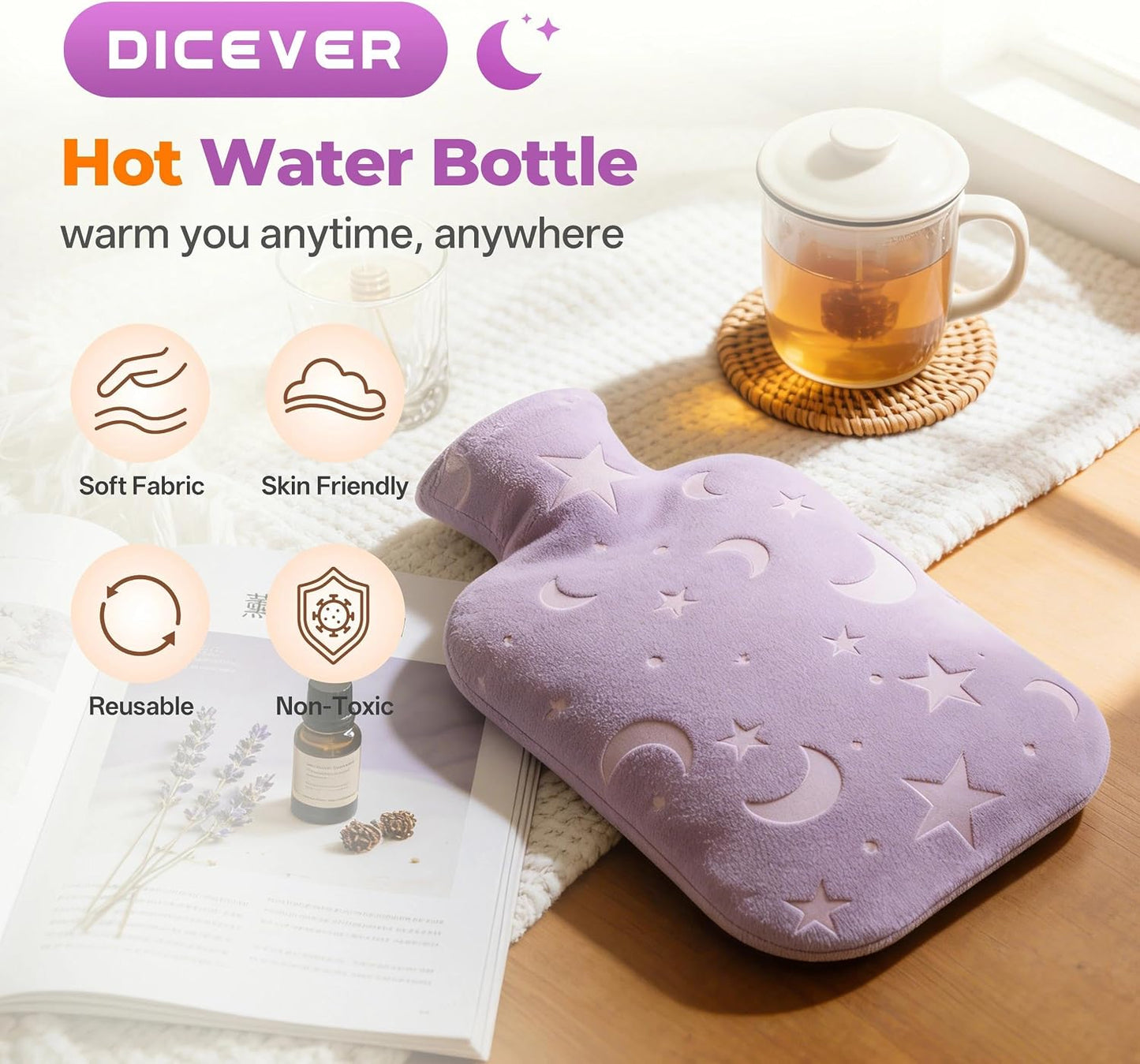 Hot Water Bottle with Soft Cover, 2L Hot Water Bag for Menstrual Cramps, Neck and Shoulder Pain Relief, Hot and Cold Therapies, Hand Feet Warmer, Blue