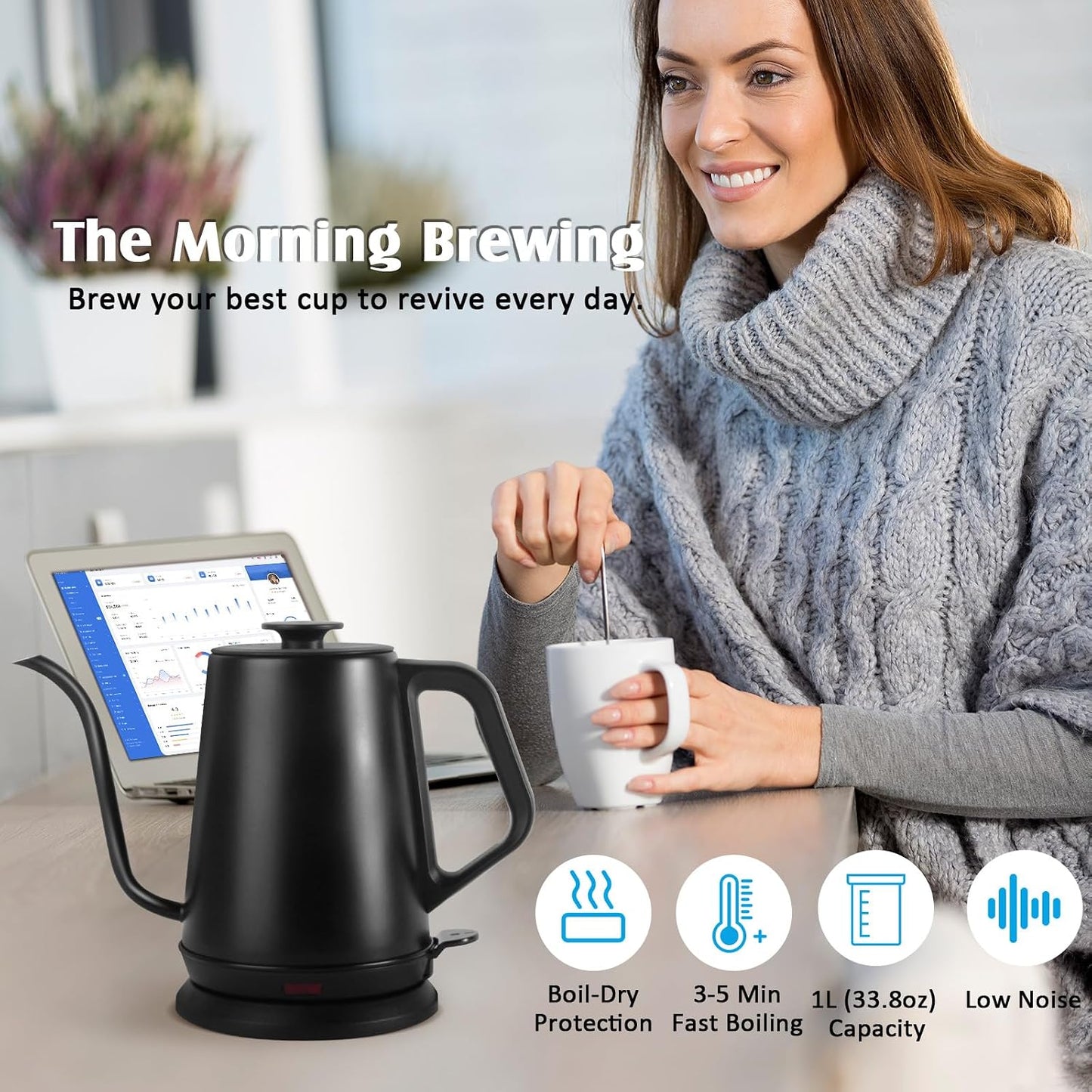 Gooseneck Electric Kettle,Ulcreigo Electric Kettle Temperature Control Tea Kettles for Boiling Water with 5 Variable Presets,Hot Water Boiler Heater for Coffee,304 Stainless Steel Black Color