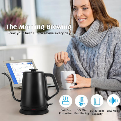 Gooseneck Electric Kettle,Ulcreigo Electric Kettle Temperature Control Tea Kettles for Boiling Water with 5 Variable Presets,Hot Water Boiler Heater for Coffee,304 Stainless Steel Black Color