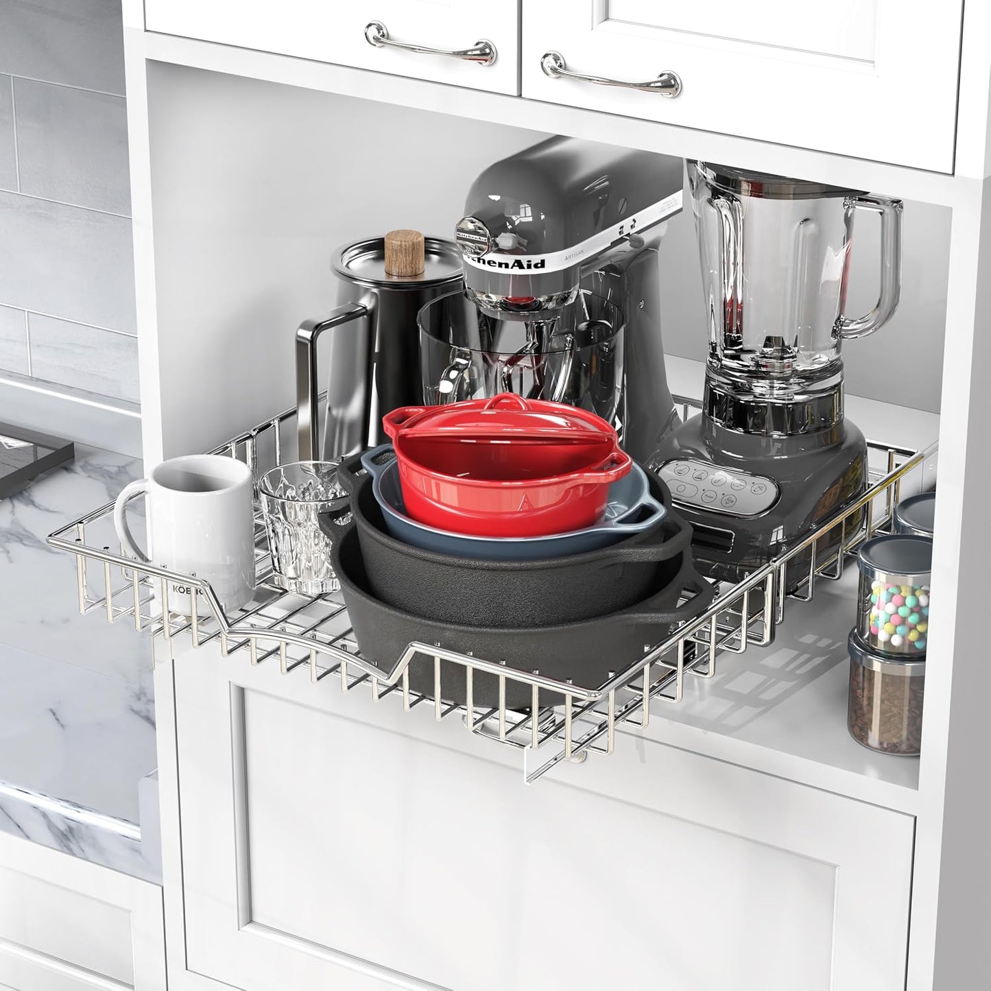 Simple Houseware Under Cabinet Pull Out Sliding Shelf, 21" Dx11 W, Chrome