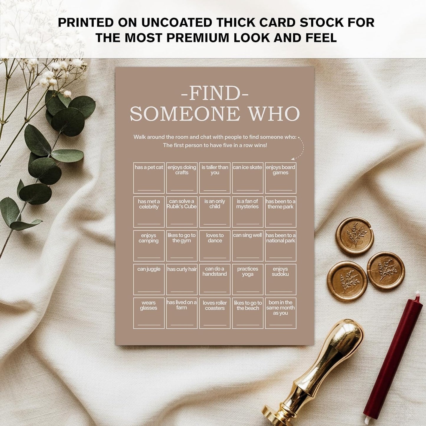 Find Someone Who Bingo Cards, 25 Unique Sheets, Team Building Games for Work, Icebreaker Fun, Engaging Office Games, Team Building Activity for Employees and Groups - Brown
