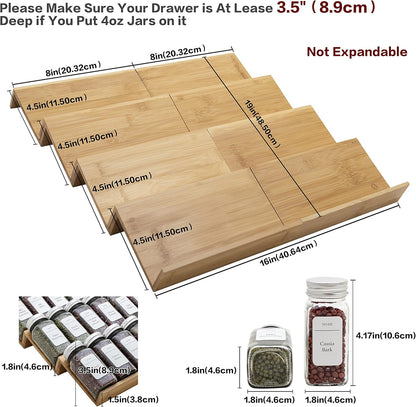 Bamboo Spice Rack Drawer Organizer - 8 Pieces Set- 7" Wide Per Piece - Combine Pieces Into 14" Wide Rack (7" or 14")