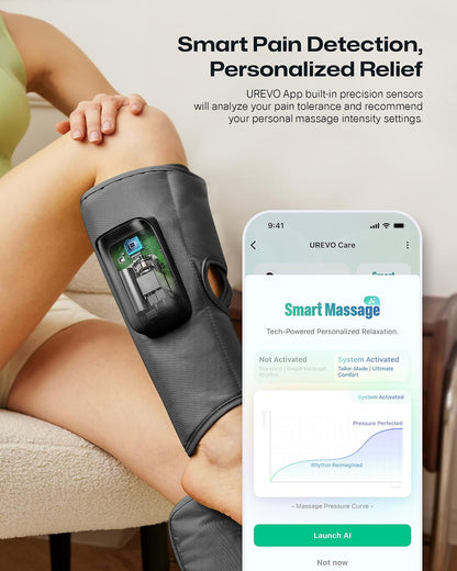 UREVO Smart Calf Massager with AI Massage Adaptation, Air Compression – Cordless Leg Massager for Circulation, Relaxation & Leg Sculpting – 3 Modes & 3 Intensities, Adjustable Heat, Long Battery