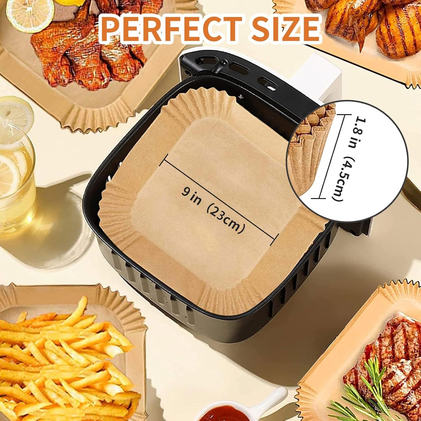 Air Fryer Liners Disposable Paper,100Pcs Parchment Paper Liners,Non Stick Airfryer Paper Liners,Food Grade Air Fryer Accessories WaterProof OilProof for Microwave Oven Steamer 6.3inch Square