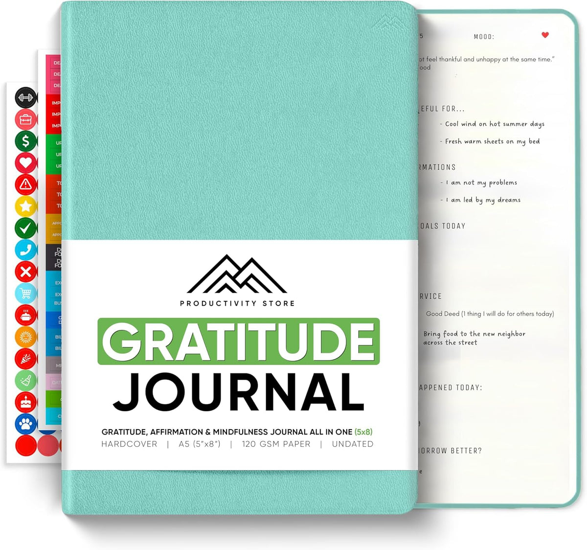 Gratitude & Self-Care Journal - Guided Mindfulness & Mental Health Journal All-in-One with Prompts for Self Discovery - Daily Journal for Men & Women (A5, Black) - PRODUCTIVITY STORE