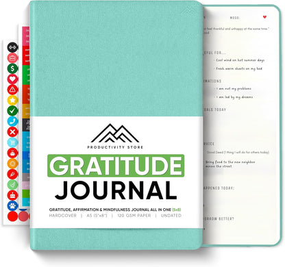 Gratitude & Self-Care Journal - Guided Mindfulness & Mental Health Journal All-in-One with Prompts for Self Discovery - Daily Journal for Men & Women (A5, Black) - PRODUCTIVITY STORE