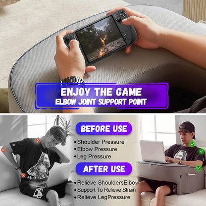 cooloo8 Reading Pillow with Armrests – Extra Large Memory Foam Gaming Pillow for Adult, Lap Desk for Laptop, Arm Rest for Working, Crocheting, Playing Game or Siting in Bed, Floor, Sofa, (Grey)