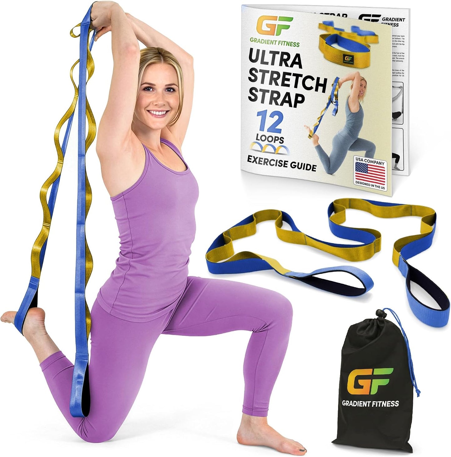 Stretching Strap for Physical Therapy, 12 Multi-Loop Stretch Strap 1.5" W x 8' L, Neoprene Handles, Physical Therapy Equipment, Yoga Straps for Stretching, Leg Stretcher.