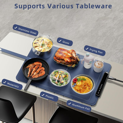 Food Warming Mat, Silicone Electric Warming Tray with 3 Modes Temperature & Fast Heating, Raised Feet Protects Table, Roll Up Buffet Hot Plates Heat Pad, Portable Food Warmer for Parties Home Travel