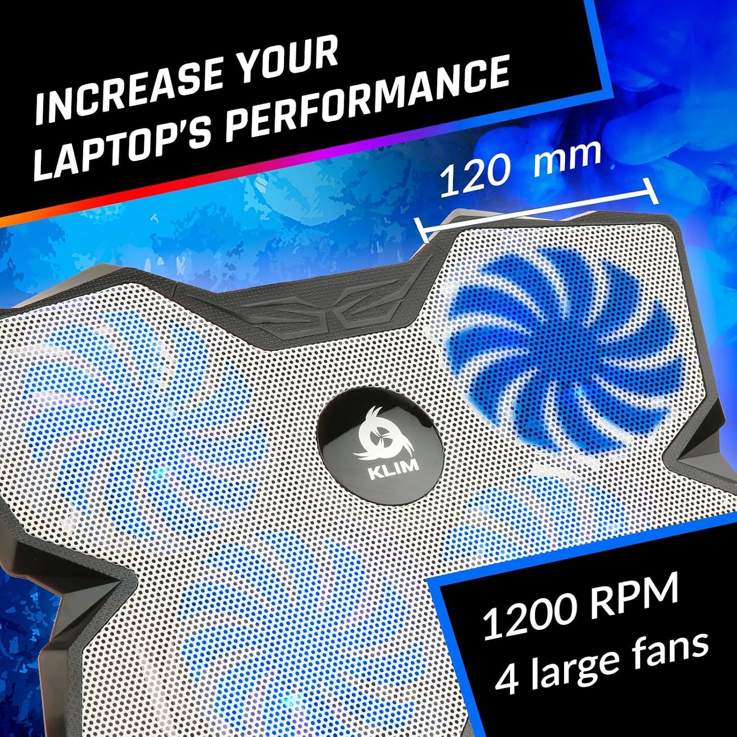 KLIM Wind Laptop Cooling Pad - More Than 500 000 Units Sold - New Version - The Most Powerful Rapid Action Cooling Fan - Laptop Stand with 4 Cooling Fans at 1200 RPM - USB Fan - PS5 PS4 - RGB