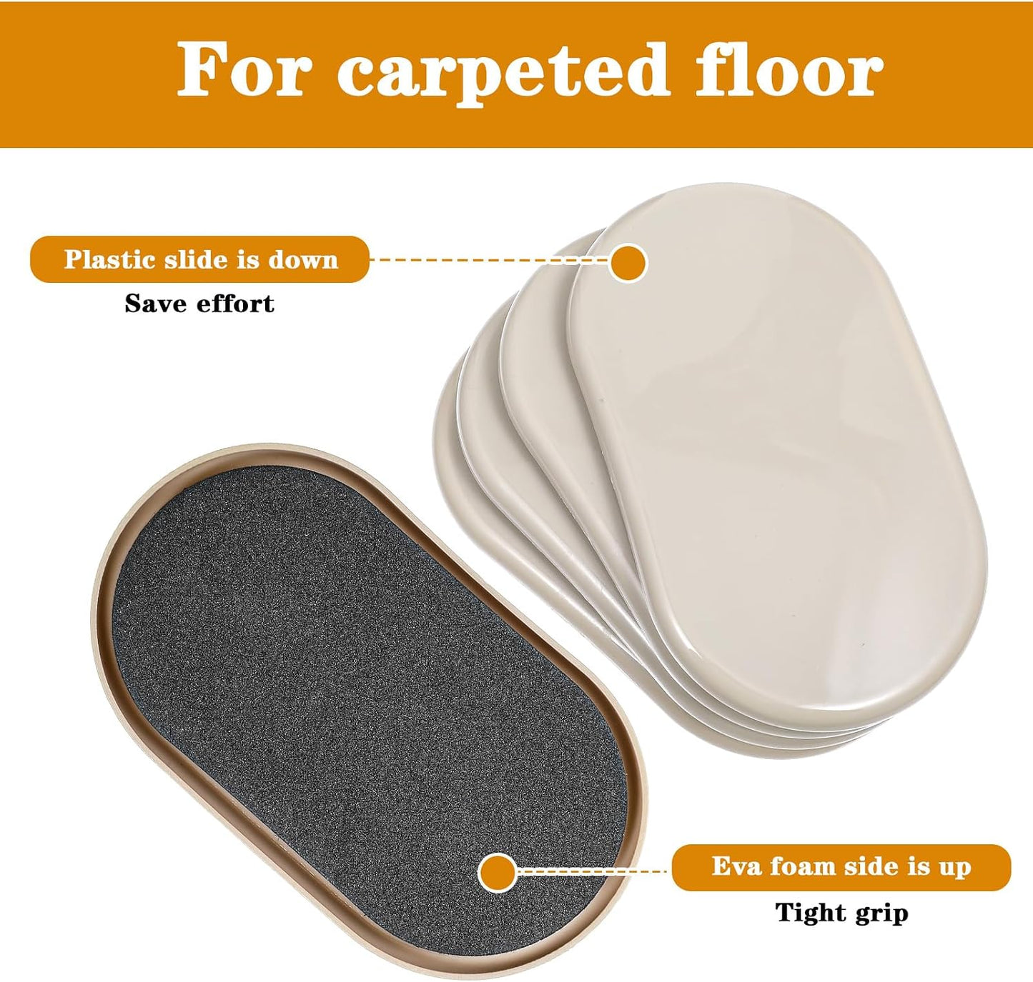 16pcs Oval Furniture Sliders, 6" x 3-1/2" Heavy-Duty Reusable Movers for Carpet & Hardwood Floors - Effortlessly Move & Protect Sofas, Tables, Cabinets