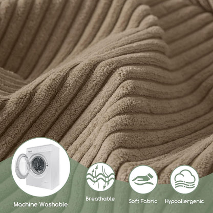 HIGOGOGO Corduroy Recliner Chair Cushion with Lumbar Support Pillow Soft Non-Slip 4" Thick Seat Pad Prevent Buttocks & Back Pain in Seniors (Beige, 12" Backrest)