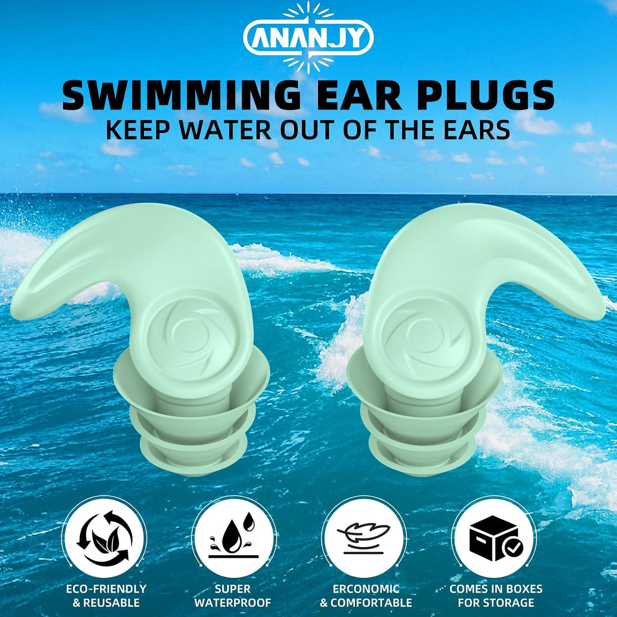 Waterproof Swimming Ear Plugs for Adults Kids, 3 Pairs Soft Silicone