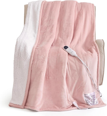 Bedsure Heated Blanket Throw, Soft Electric Blanket with Preheat, Cream