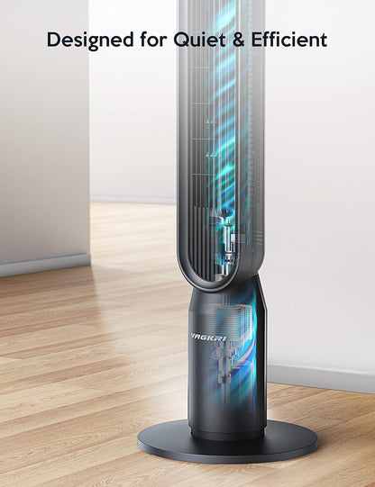 VAGKRI Tower Fan for Bedroom, 42" Quiet Floor Fan with 135° Vertical 90°Oscillation, 4 Modes, 4 Speeds, 15H Timers Standing bladeless Fans with Remote for Indoors