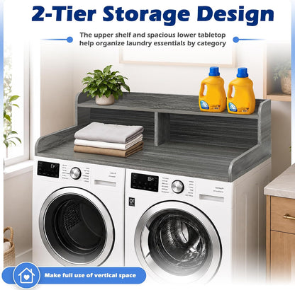 Royxen Laundry Countertop with Storage Universal Fit, Washer and Dryer Countertop with Shelf, Laundry Room Storage, 2-Tier Shelf (Oak)
