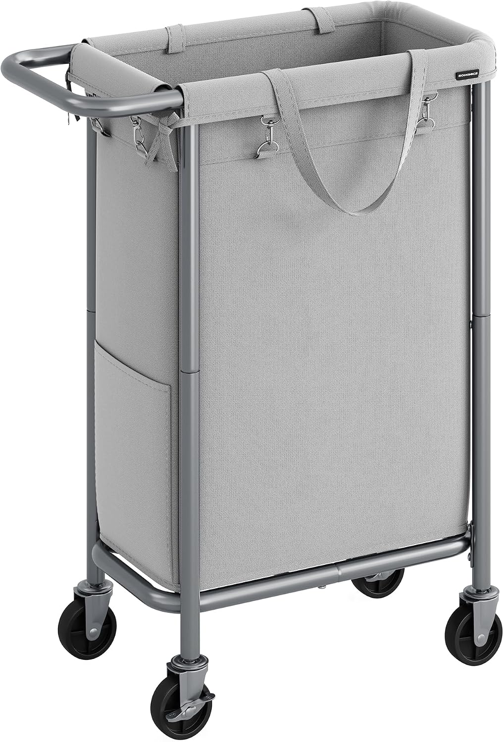 SONGMICS Laundry Basket with Wheels, 4-Section Rolling Laundry Hamper, 68.6 Gallons (260 L), Removable Liner, Steel Frame with Handle, 43.3 x 15.4 x 31.9 Inches, Cream White URLS014W01