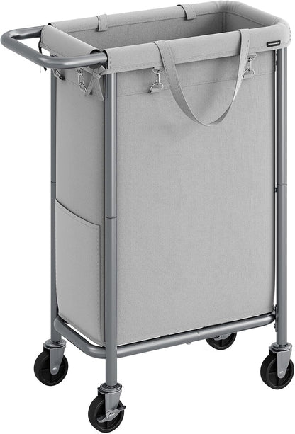 SONGMICS Laundry Basket with Wheels, 4-Section Rolling Laundry Hamper, 68.6 Gallons (260 L), Removable Liner, Steel Frame with Handle, 43.3 x 15.4 x 31.9 Inches, Cream White URLS014W01