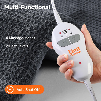 Heating pad for Neck - Wearable Electric Heating Pads for Back, Shoulder and Waist, Large Heat Pad with 4 Massage Modes & 2 Heat Levels, 24"x35", 4 Motor, Gray