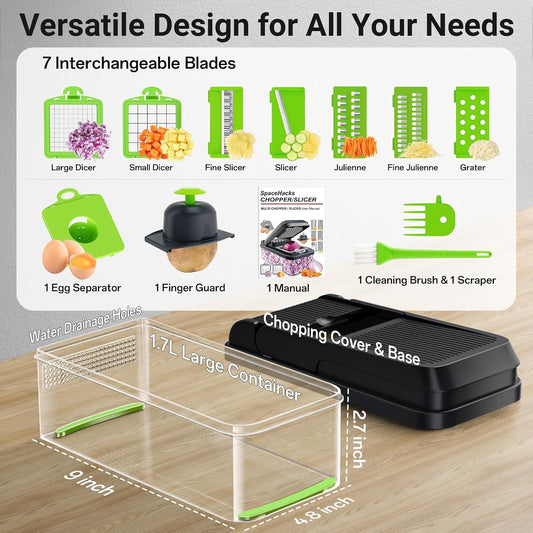 12-in-1 Vegetable Chopper with 7 Blades, Food Veggie Cutter, Green