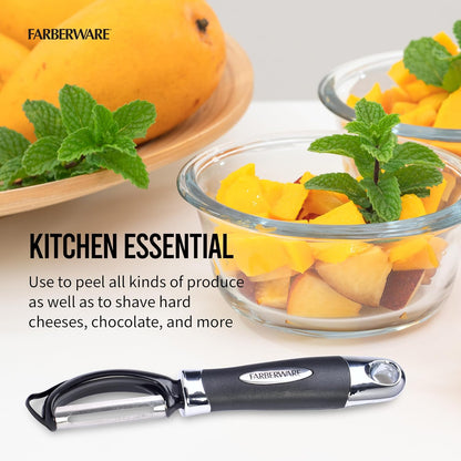Farberware Vegetable Peeler, Pro2 Euro Peeler with Sharp Stainless Steel Swivel Blade and Ergonomic Handle, Dishwasher Safe, Aqua Sky