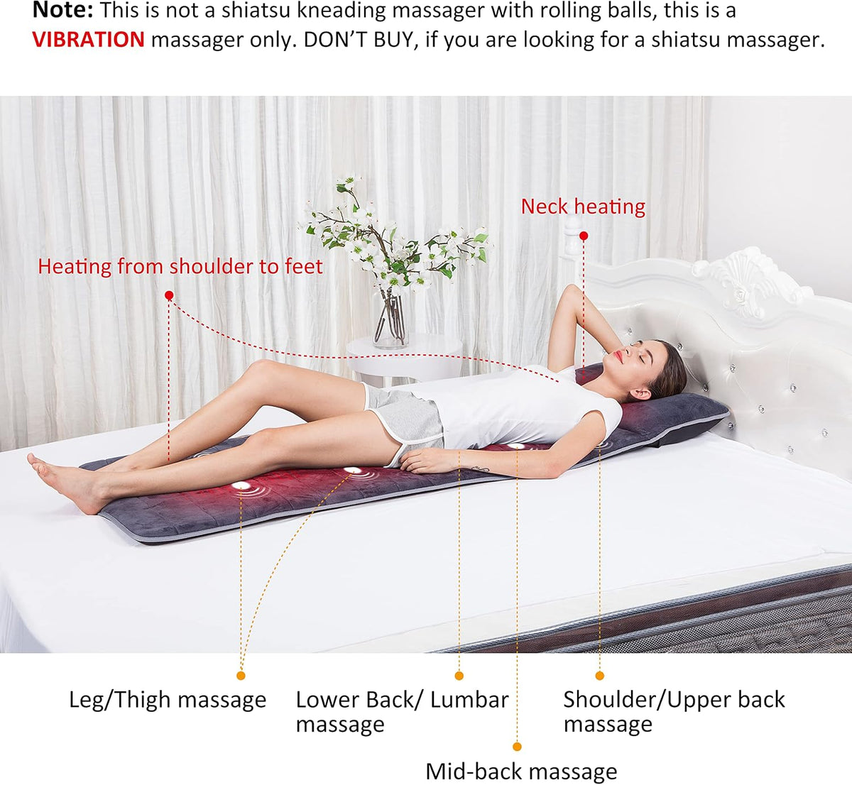 Snailax Memory Foam Massage Mat with Heat, 10 Vibrating Motors Full Body Massager Pad for Back Pain Relief, 6 Heating Pads for Neck, Lumbar, and Leg - Gifts for Mom