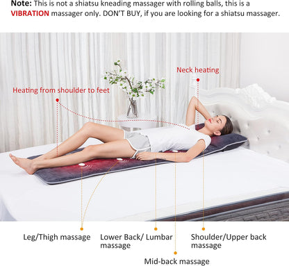 Snailax Memory Foam Massage Mat with Heat, 10 Vibrating Motors Full Body Massager Pad for Back Pain Relief, 6 Heating Pads for Neck, Lumbar, and Leg - Gifts for Mom