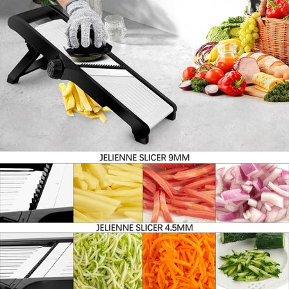 Weltonhm Mandoline Slicer for Kitchen, Mandolin and Julienne for Vegetables | Stainless Steel Mandoline Slicer for Onion, Cucumber, Cabbage, Potato and Carrot Vegetable Slicer with Cut-Resistant Gloves