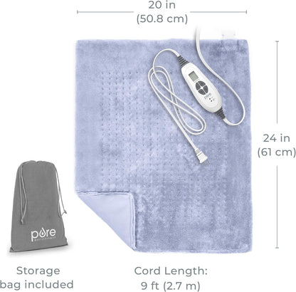 Pure Enrichment PureRelief Ultra-Wide Microplush Heating Pad - 20” x 24” XXL Size & 6 Heat Settings for Temporary Neck, Shoulder & Back Pain Relief - Moist Heat Option & Machine Washable (Gray)
