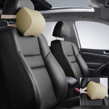 Aukee Car Headrest Pillow Memory Foam Car Neck Pillow with Adjustable Strap Soft Leather Headrest for Driving Home Office Black (1PC)