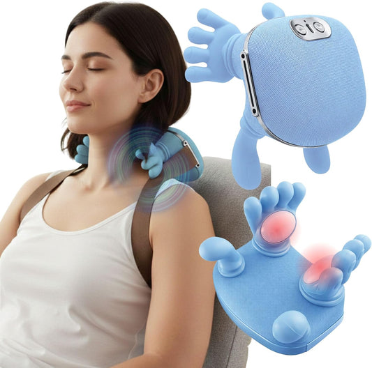 LIVINGPRO Neck & Shoulder Massager with Heat, Deep Tissue Shiatsu with Bionic Palm 4D Kneading, Simulated Human Hand Massage, 3 Adjustable Intensities, Portable Pain Relief for Home & Office