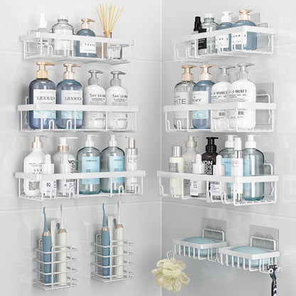 Liuoud 5 Pack Shower Caddy for Inside Shower, Gold Bathroom Storage Decor | Large Rustproof Stainless Steel Organizer with Strong Adhesive, No Drilling Wall Mounted Shelves, Bathroom Accessory Set