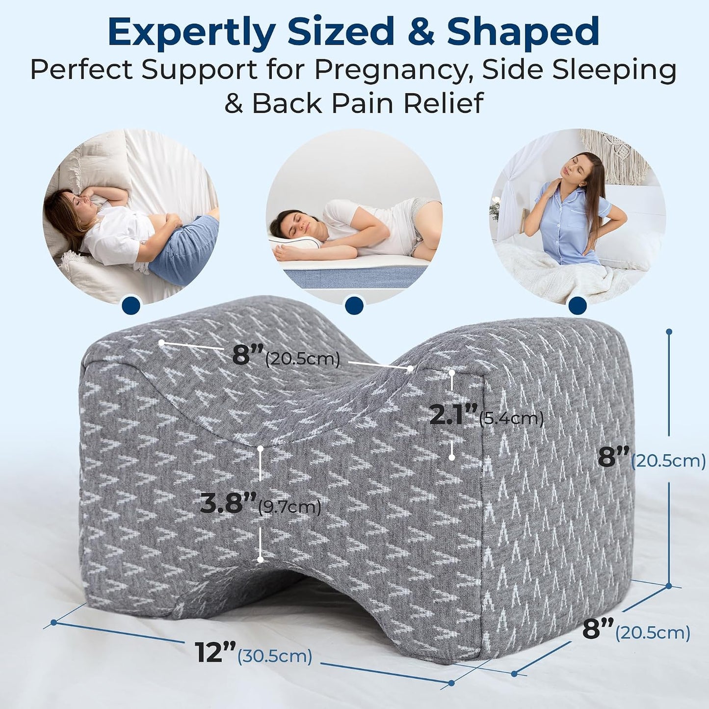 5 STARS UNITED Knee Pillow for Side Sleepers - Hip Pain Relief, Memory Foam Leg Cushion for Side Sleeping - Between Legs Pillow for Sciatica & Lower Back Pain, White