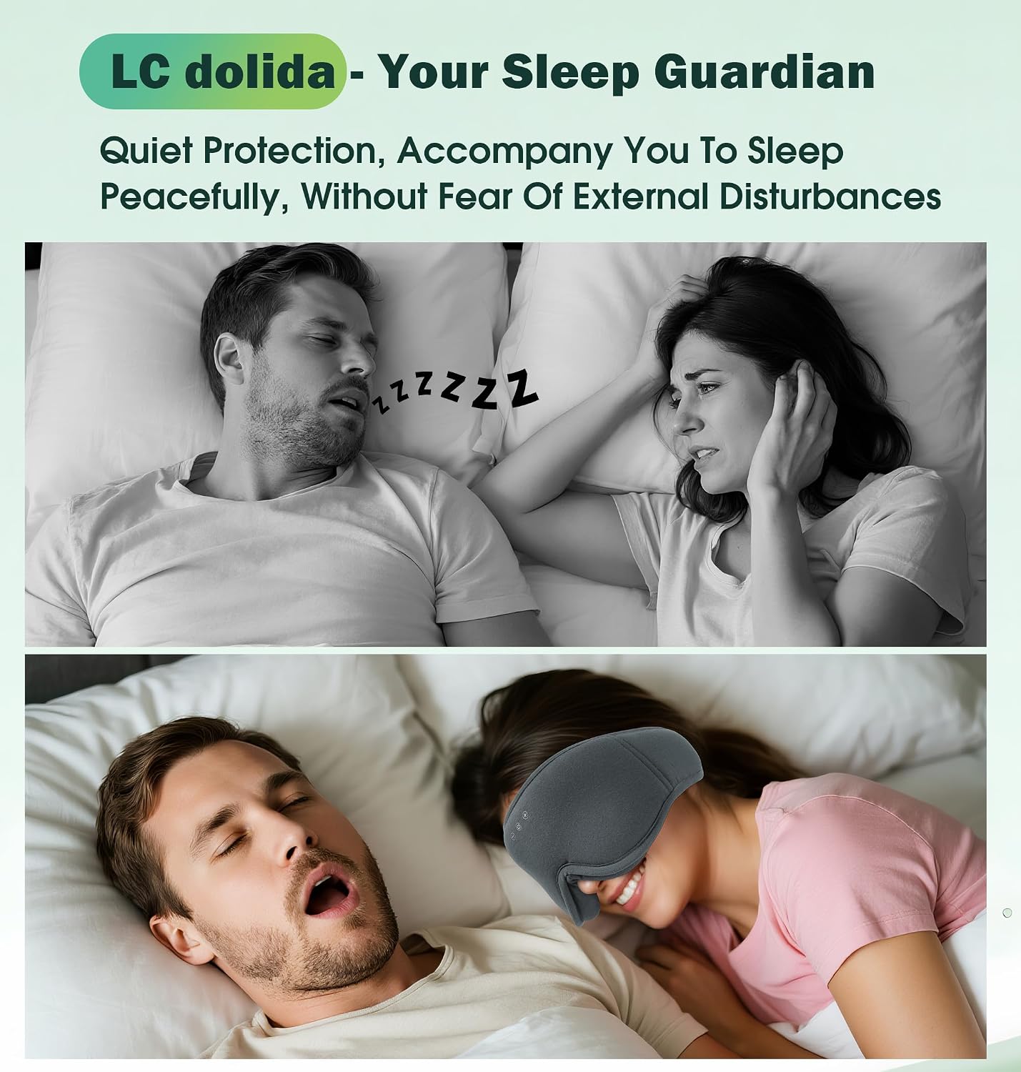 Sleep Mask with Headphones Bluetooth 5.4, LC-dolida Wireless Music Eye Mask for Sleeping Headphones with Soft Bamboo Cotton Cooling Breathable,Ultra-Thin Stereo Speaker for Side Sleepers-Khaki