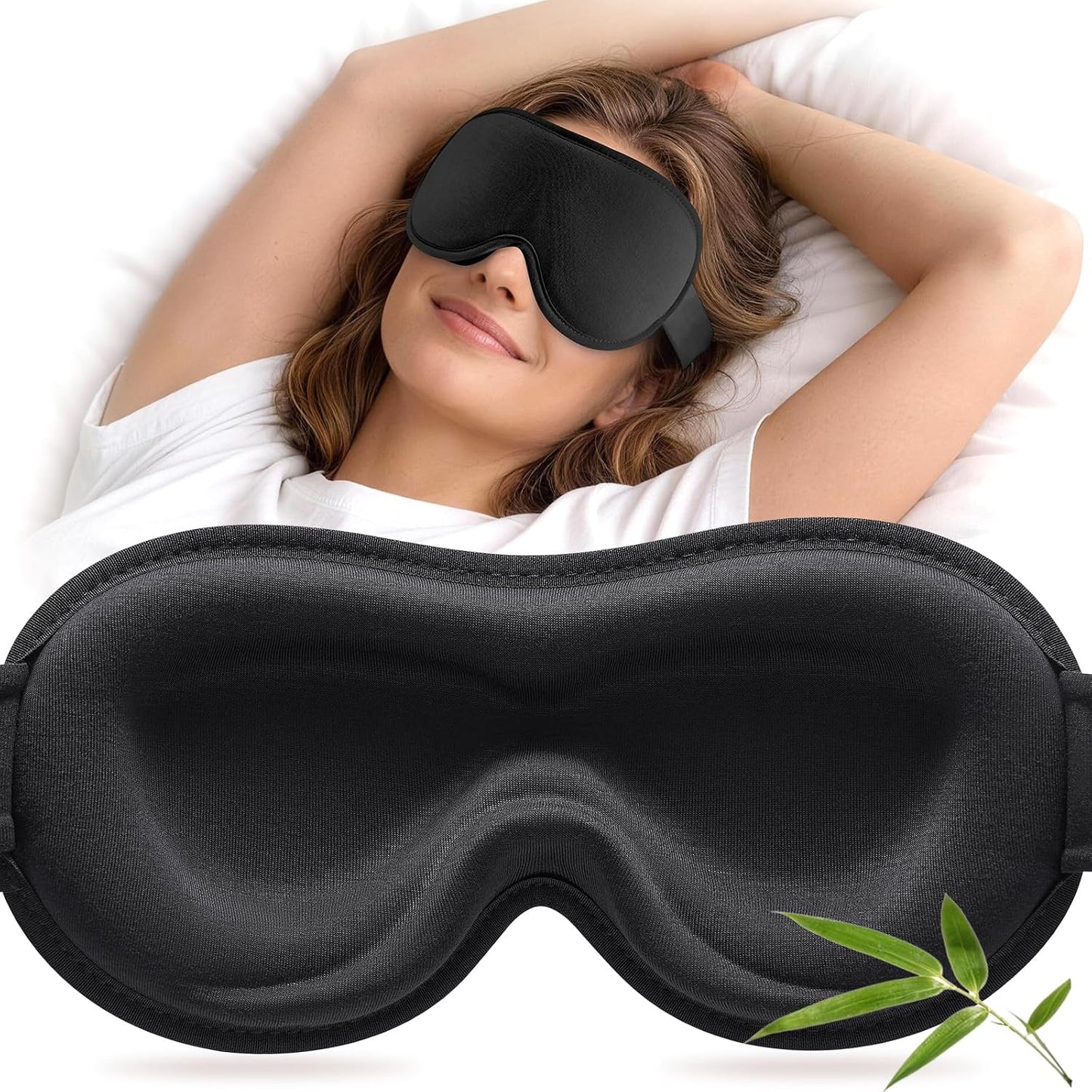 YFONG Sleep Mask for Lash Extensions, Bamboo Viscose & 100% Blackout Eye Mask for Sleeping Women Men, Soft 3D Contoured Zero Eye Pressure Blindfold for Travel, Breathable & Adjustable Eye Cover, Black