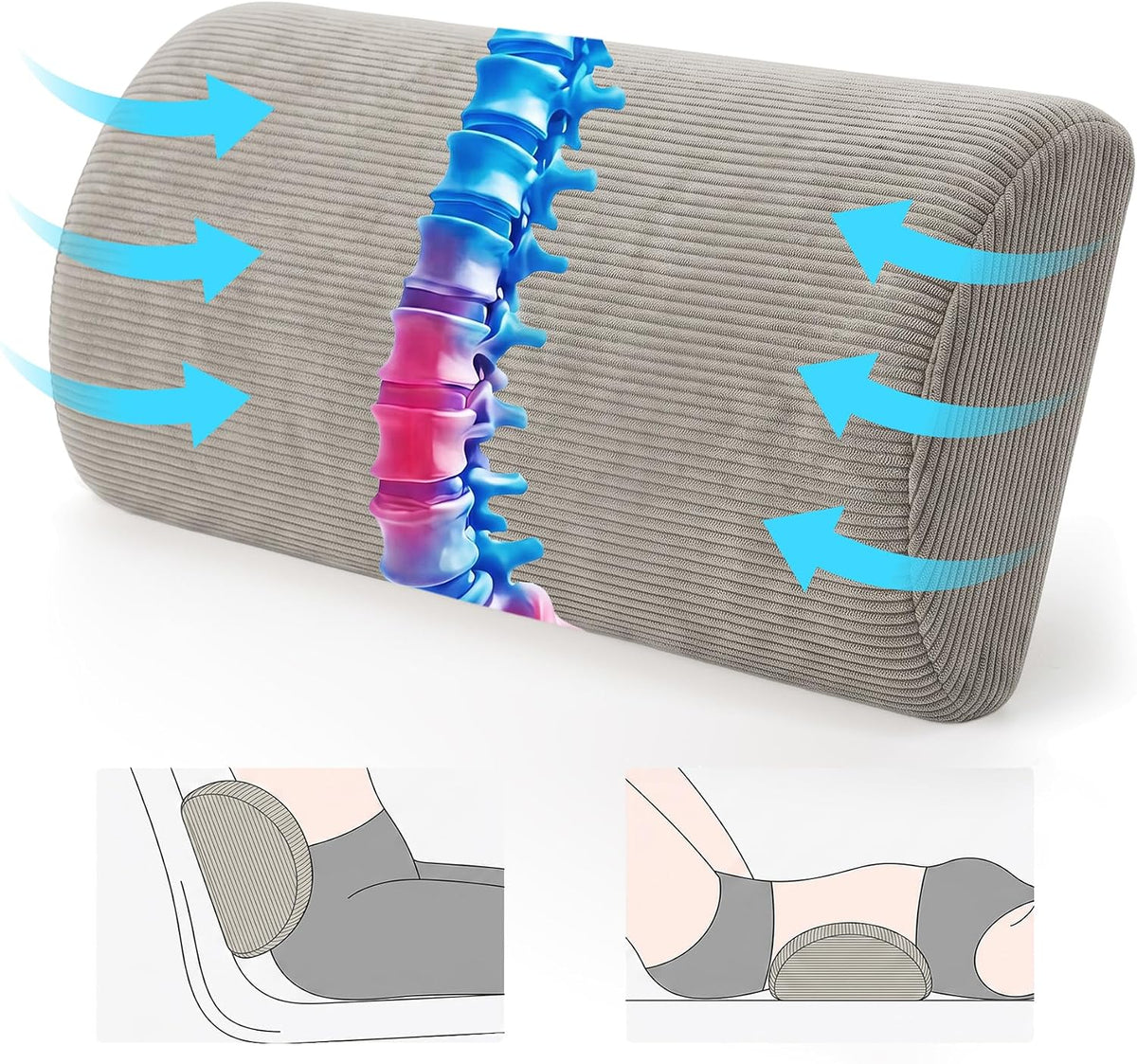 XIAIJIA Lumbar Support Pillow for Couch, Recliner Chair, Office, Gray