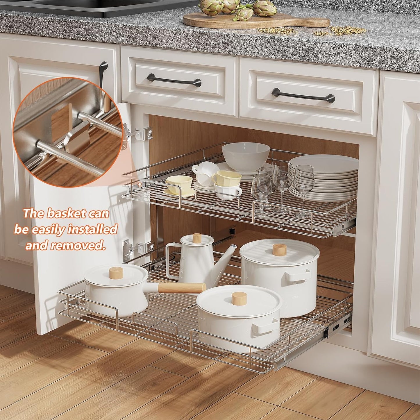 ROOMTEC Pull Out Cabinet Organizer, Pull Out Shelves 5½" W x 21½" D, Heavy Duty Cabinet Drawers Slide Out Kitchen Organizers Storage Shelf