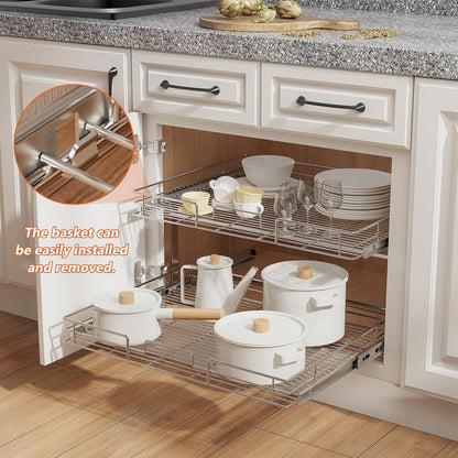 ROOMTEC Pull Out Cabinet Organizer, Pull Out Shelves 5½" W x 21½" D, Heavy Duty Cabinet Drawers Slide Out Kitchen Organizers Storage Shelf